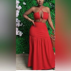 Sexy halter back red dress